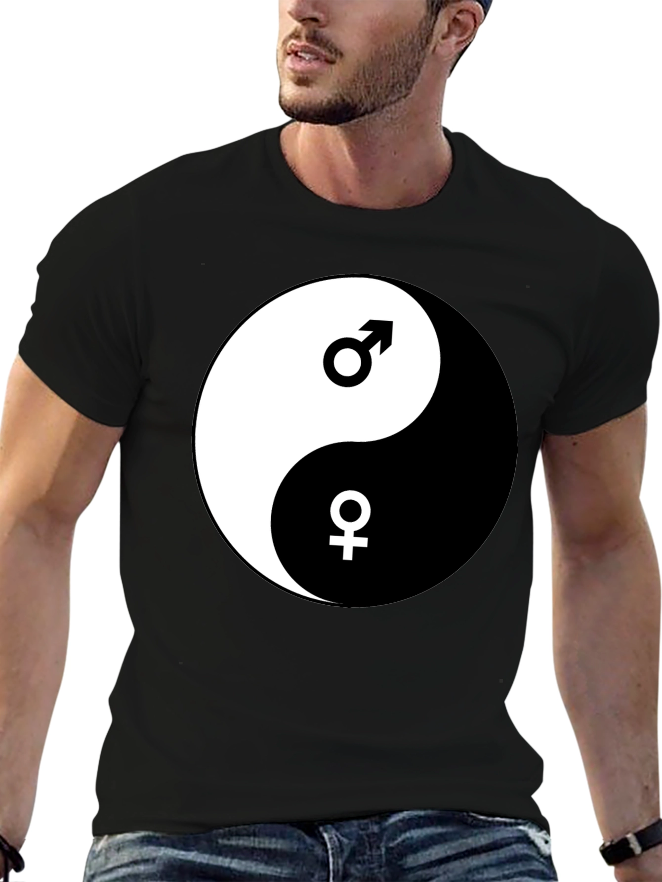 Yin Yang Male Female Graphic Black T-Shirt
