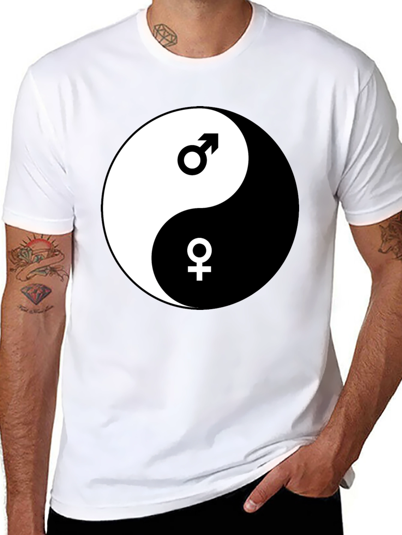 Yin Yang Male Female Graphic Black T-Shirt