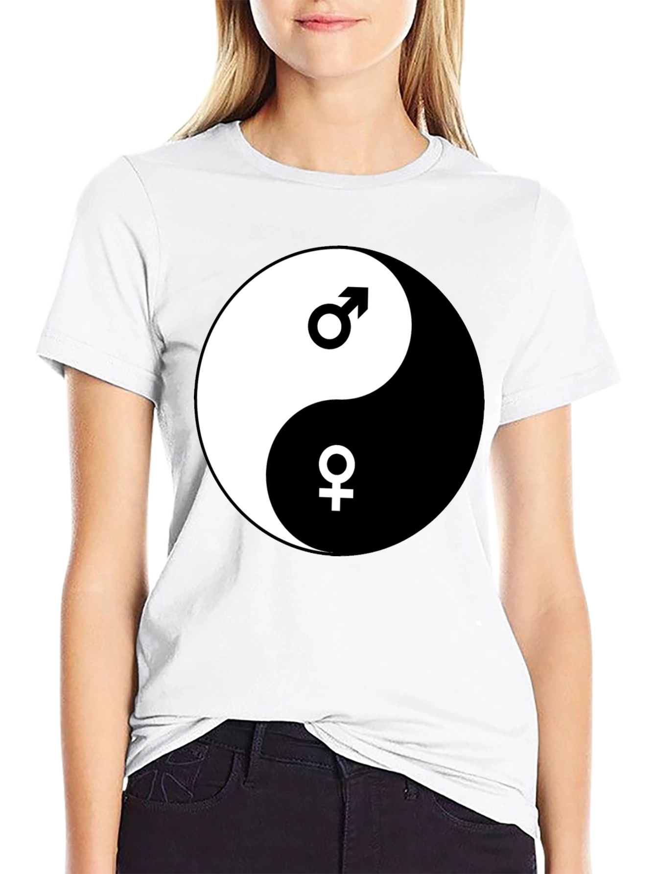 Yin Yang Male Female Graphic Black T-Shirt