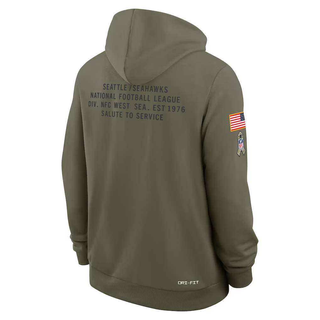 Men's Seattle Seahawks Nike Olive 2025 Salute to Service Sideline Standard Issue Dri-FIT Hoodie