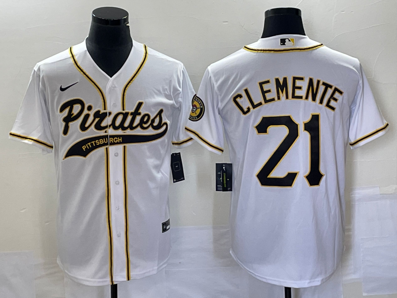 Men's Pittsburgh Pirates Roberto Clemente #21 White Replica Team Jerseys Joint Edition