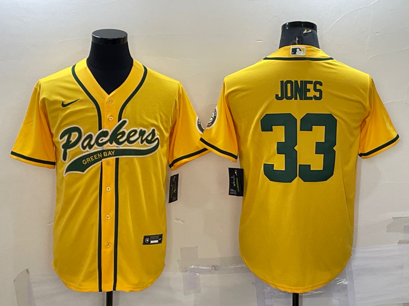 Men's Green Bay Packers Aaron Jones #33 Gold Inverted Team Game Jerseys Joint Edition