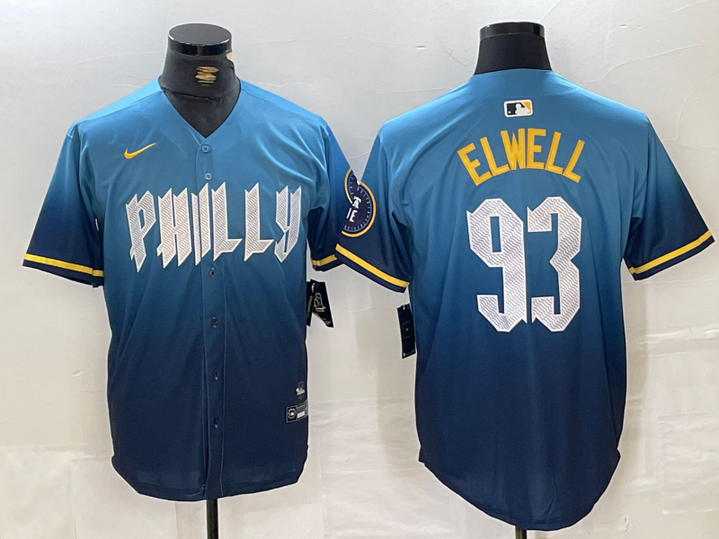 Men's Philadelphia Phillies Elwell #93 Blue 2024 City Connect Limited Player Jerseys