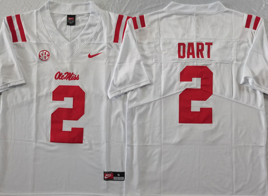 Men's Ole Miss Rebels Jaxson Dart #2 White Game Jersey