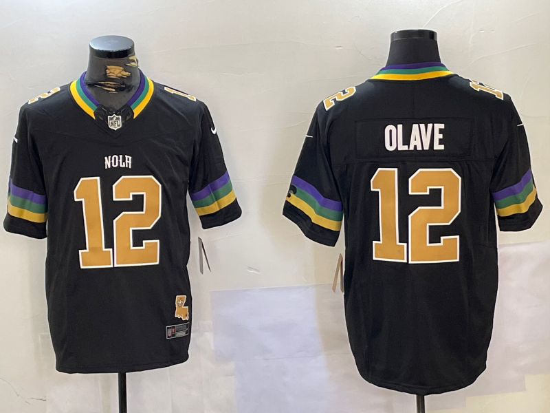 Men's New Orleans Saints Chris Olave #12 Black Team Game Jerseys