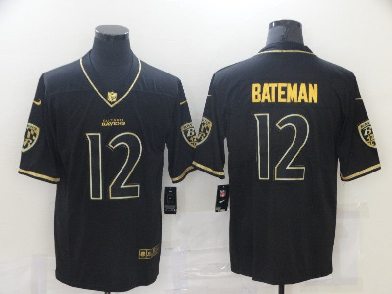 Men's Baltimore Ravens Rashod Bateman #12 Black Game Player Jerseys
