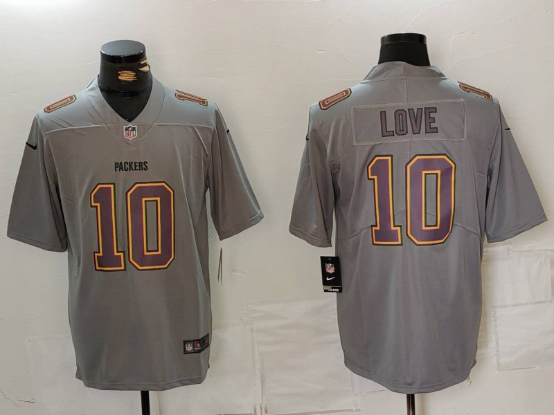 Men's Green Bay Packers Jordan Love #10 Gray Atmosphere Fashion Game Jerseys