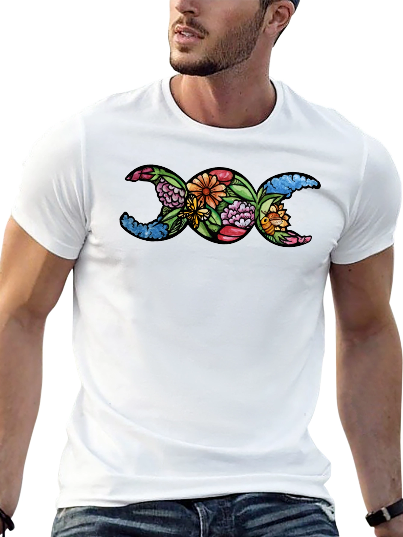 Floral Triple Moon Goddess T-Shirt