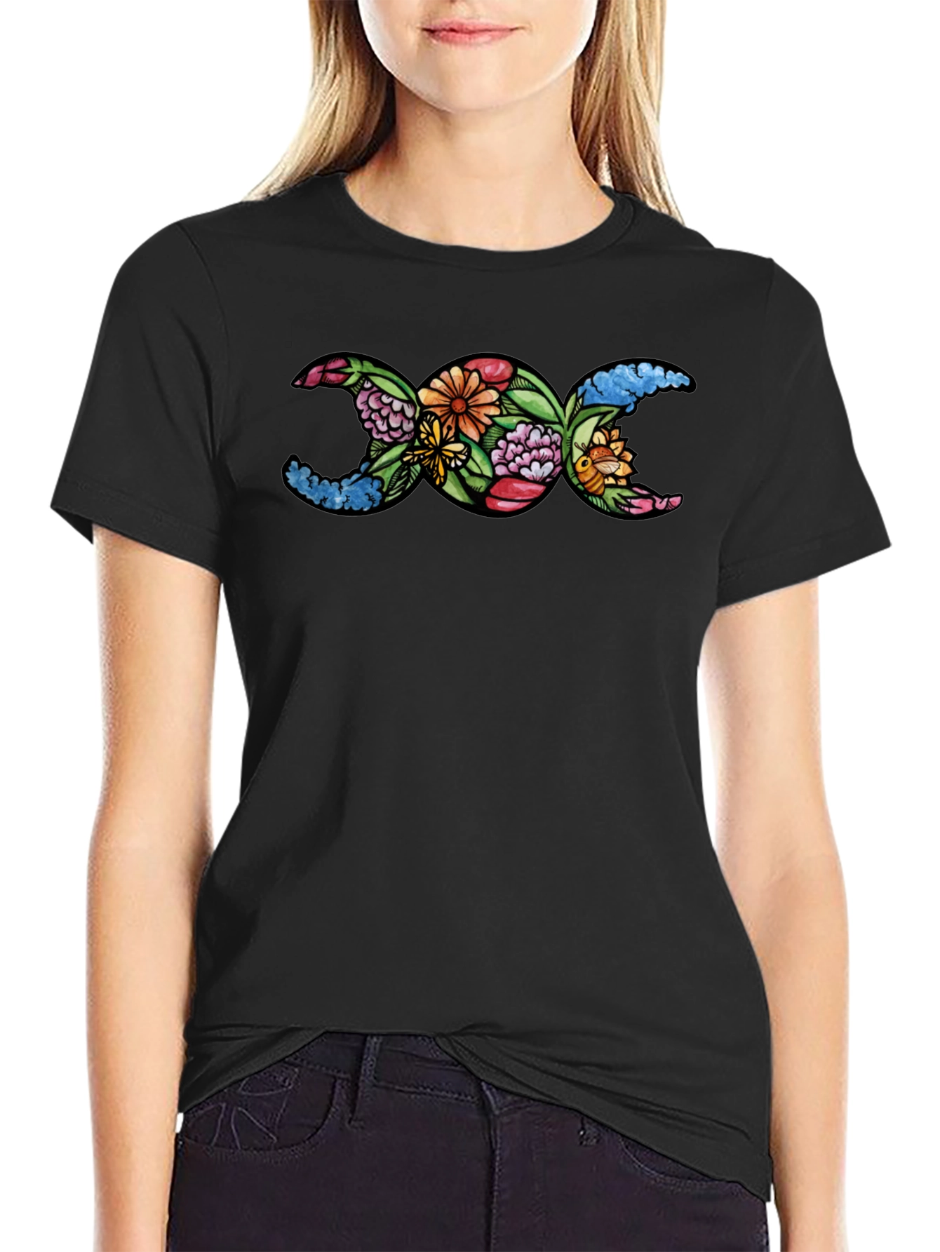 Floral Triple Moon Goddess T-Shirt