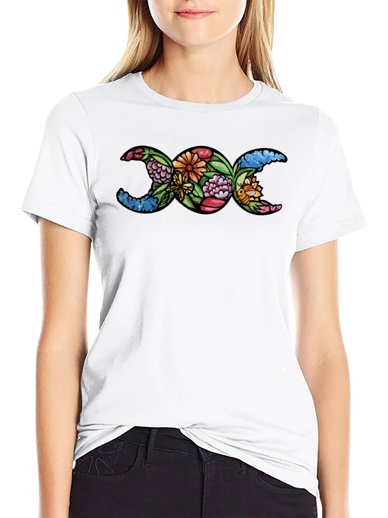 Floral Triple Moon Goddess T-Shirt
