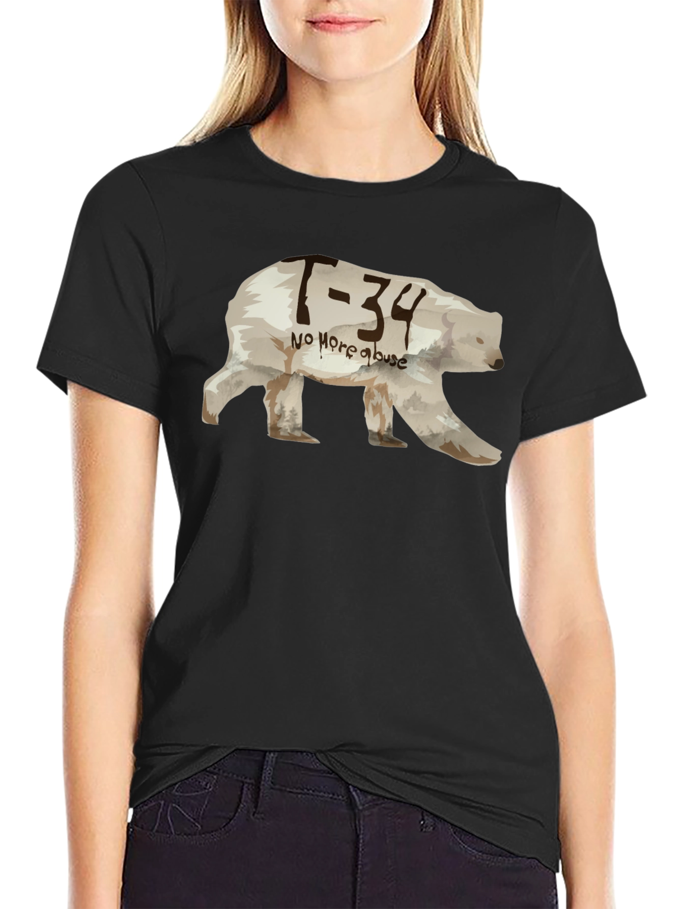 Black T-Shirt with Bear Graphic
