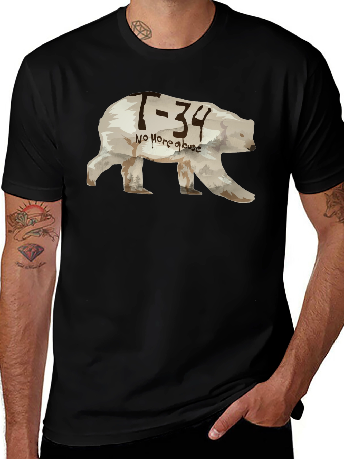 Black T-Shirt with Bear Graphic