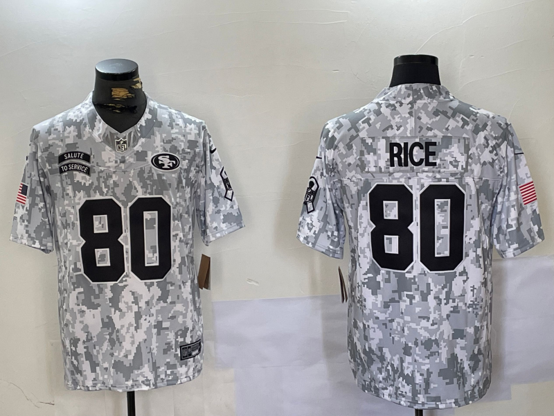 Men's San Francisco 49ers Jerry Rice #80 Arctic Camo 2024 Salute to Service Retired Player Limited Jerseys
