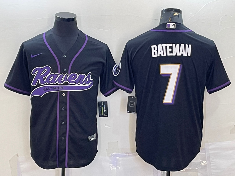 Men's Baltimore Ravens Rashod Bateman #7 Black Game Jerseys Joint Edition