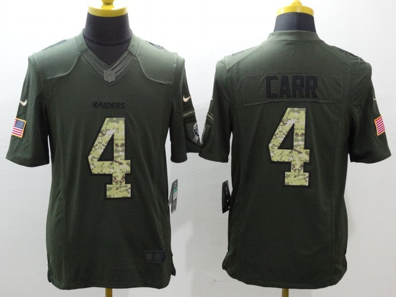 Men's Las Vegas Raiders Derek Carr #4 Army Green Game Jerseys