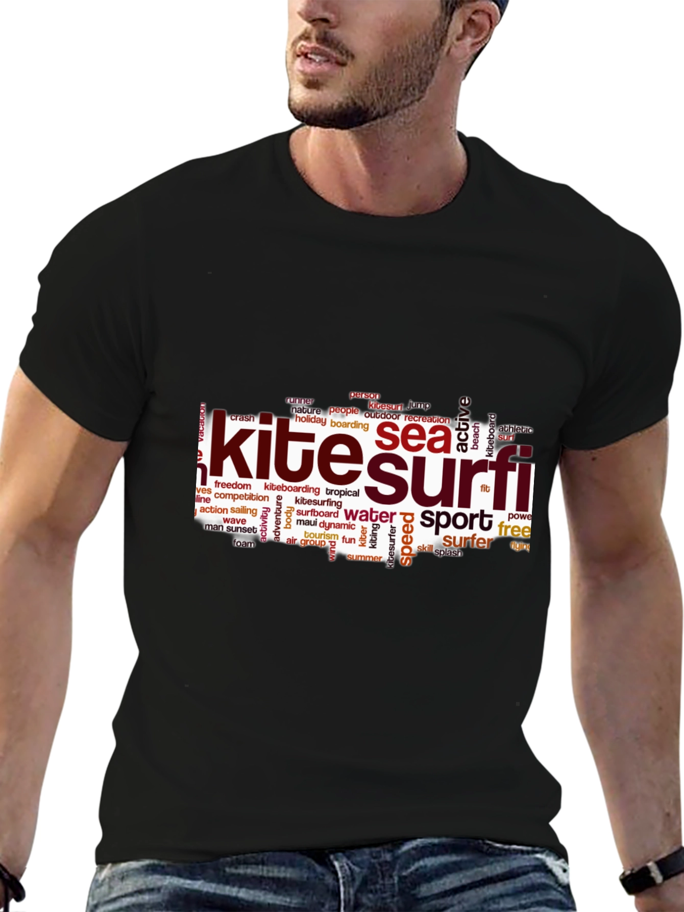 Kite Surfing Word Art Graphic T-Shirt