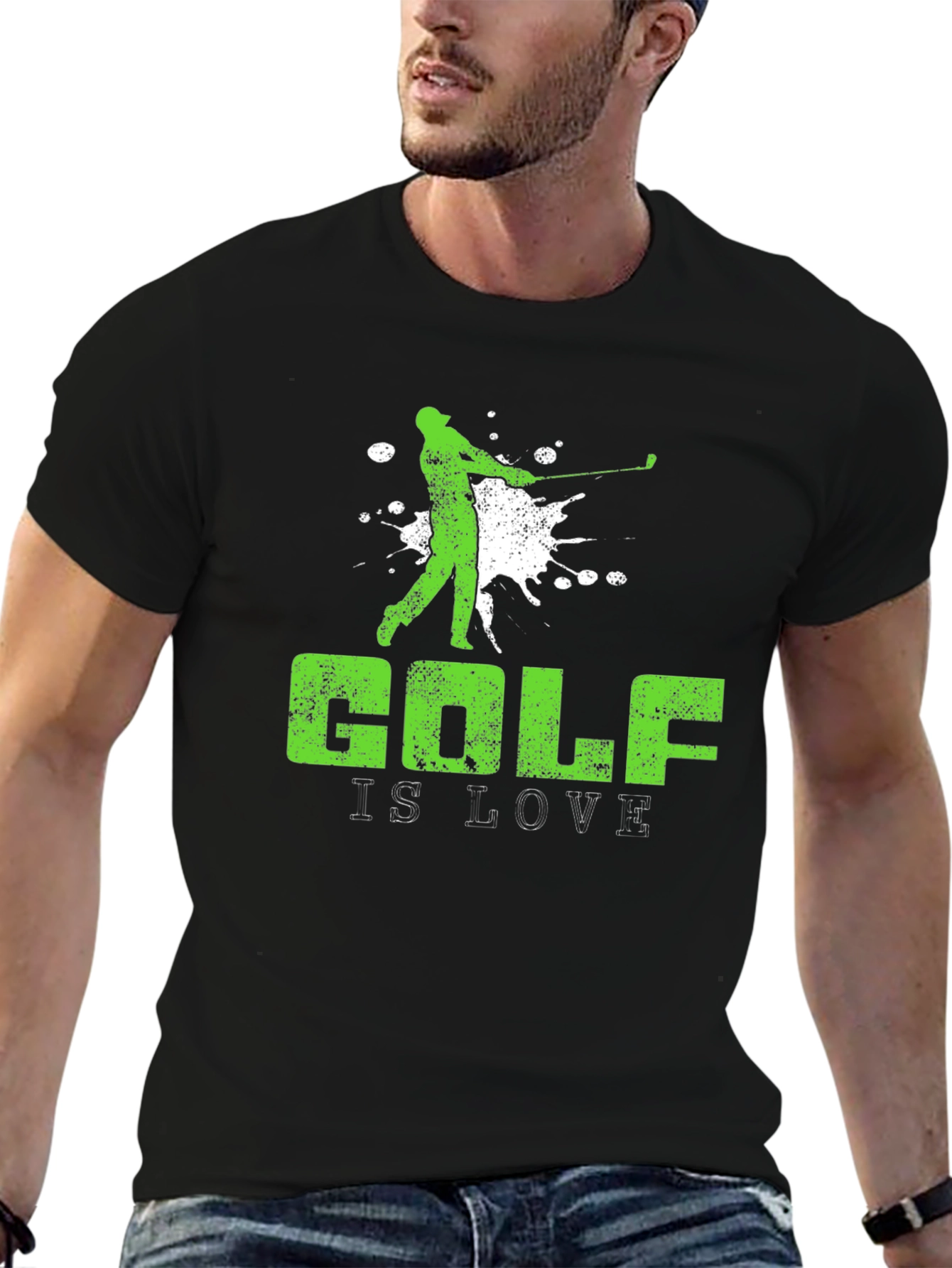 Golf Is Love Mens Black Graphic T-Shirt