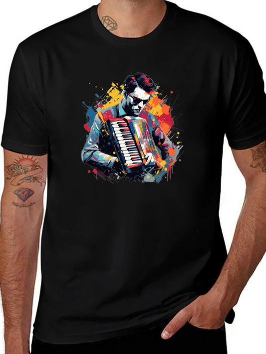 Accordion Player Graphic Tee - Cool Music T-Shirt