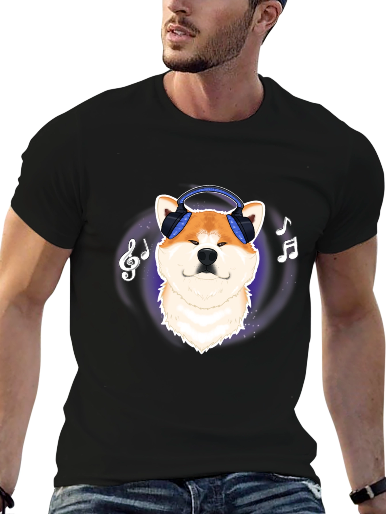 Akita Music Lover T-Shirt - Cute Dog with Headphones