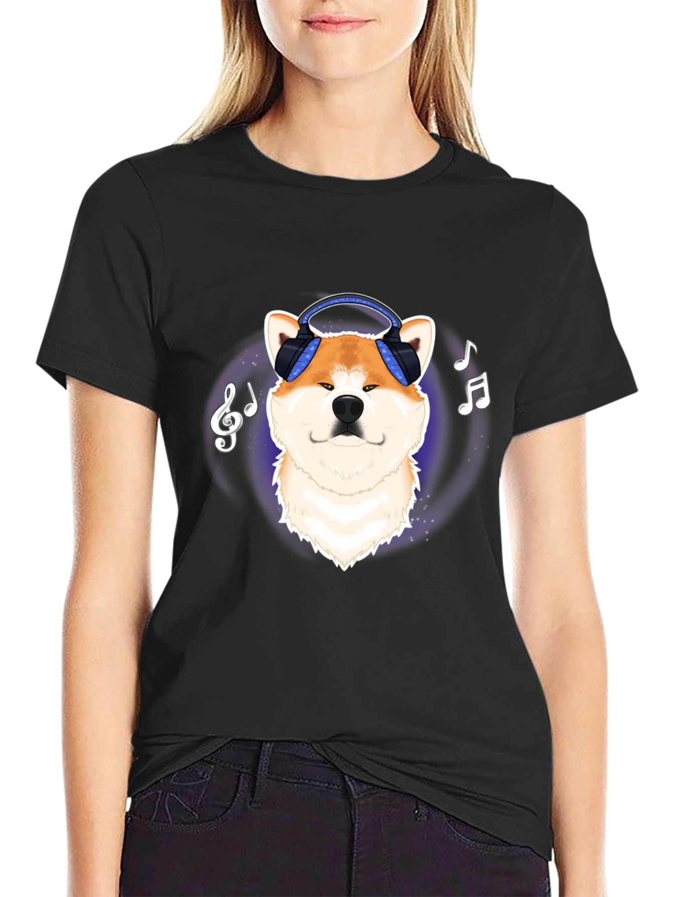 Akita Music Lover T-Shirt - Cute Dog with Headphones