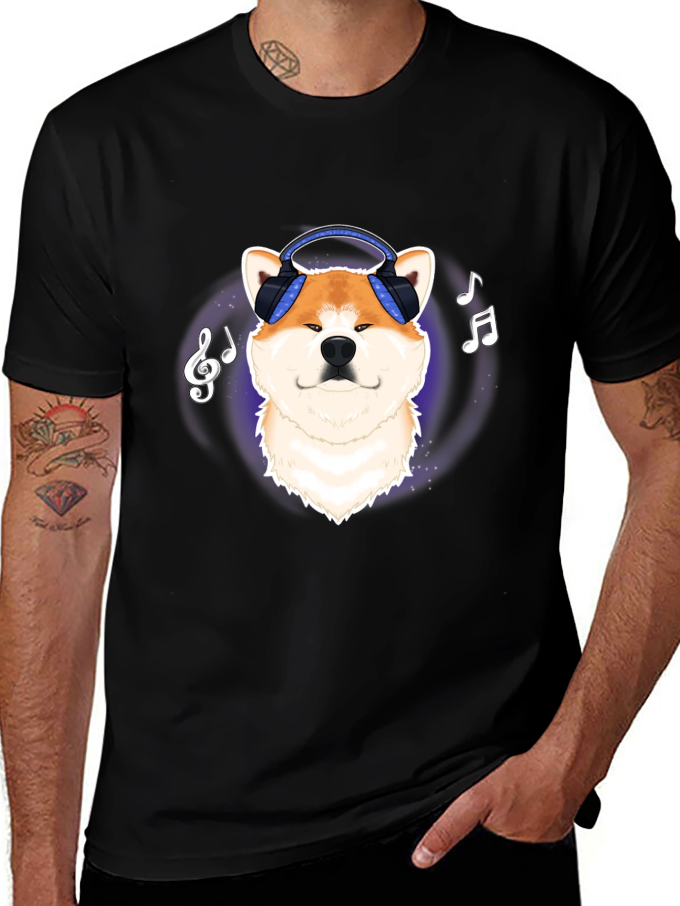 Akita Music Lover T-Shirt - Cute Dog with Headphones