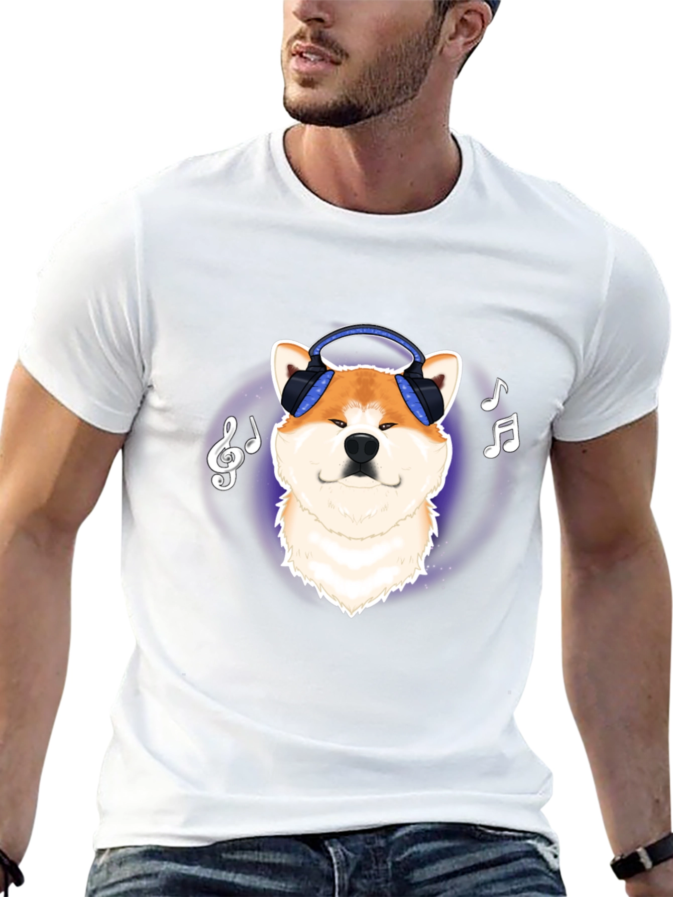 Akita Music Lover T-Shirt - Cute Dog with Headphones