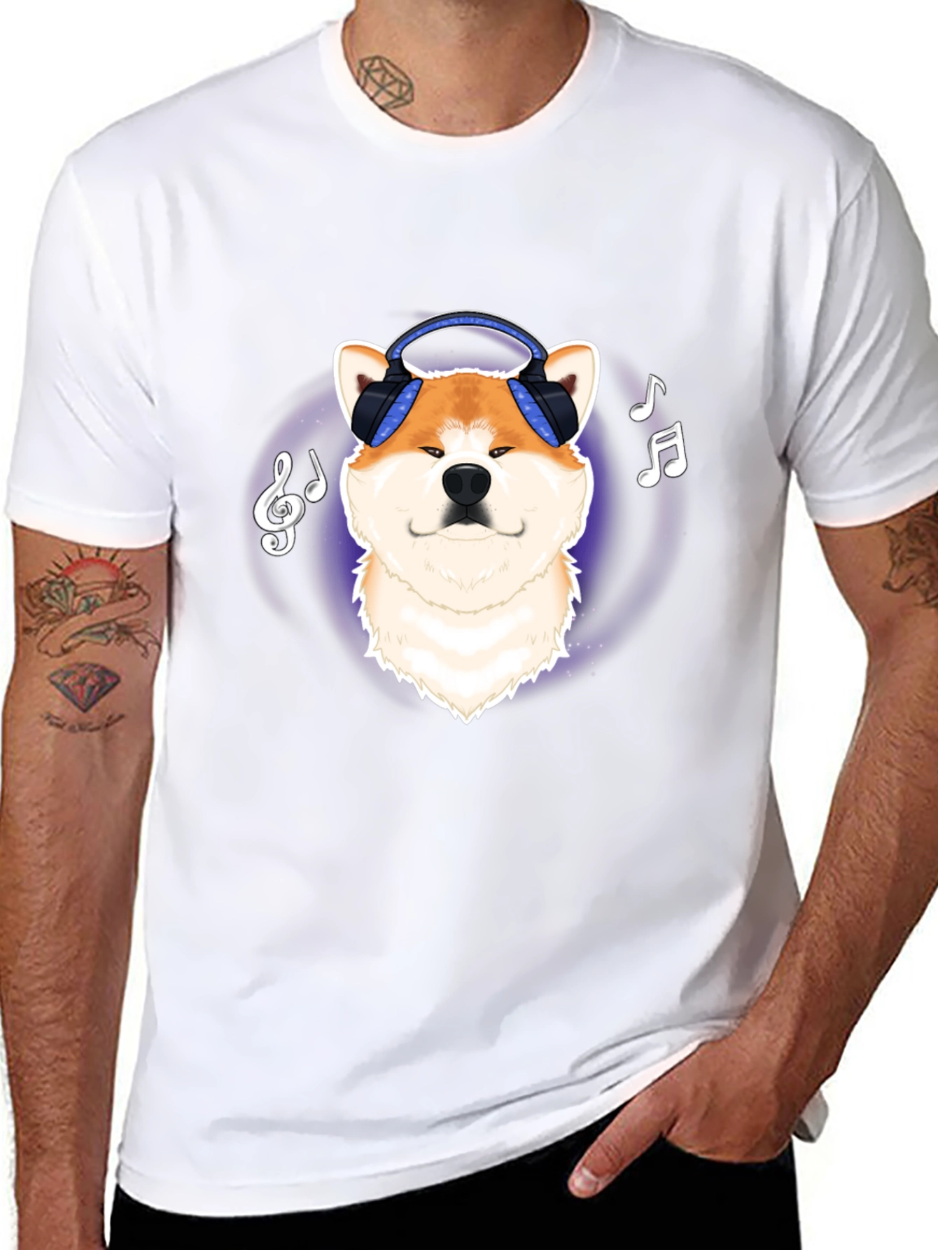 Akita Music Lover T-Shirt - Cute Dog with Headphones