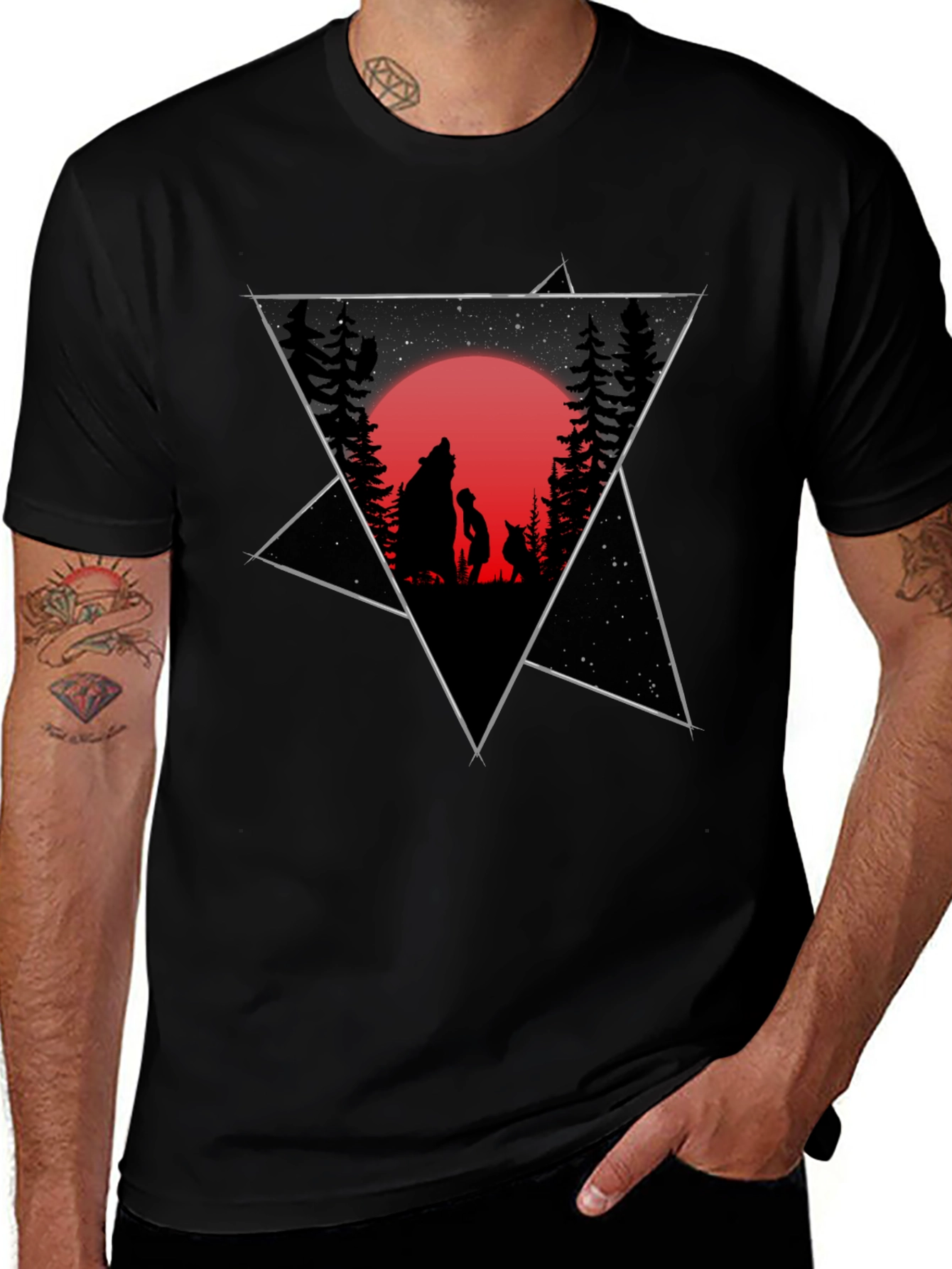 Black Graphic Tee - Wolf Boy Moon Design
