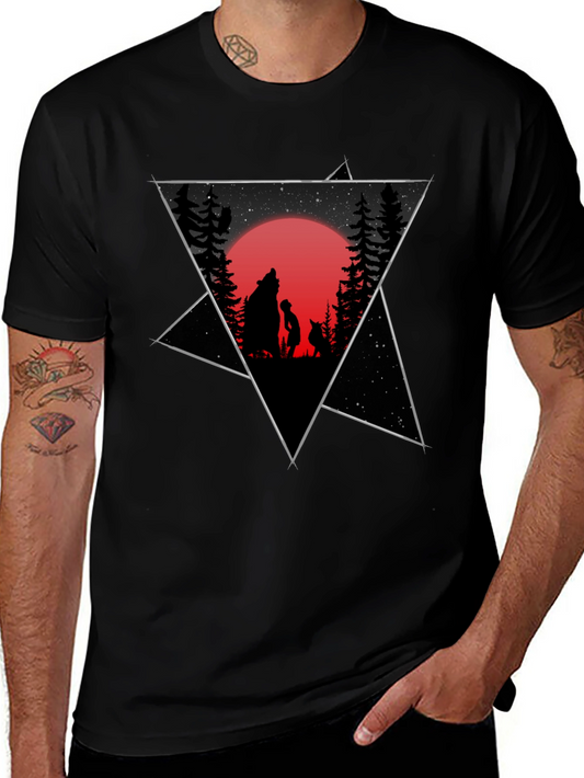 Black Graphic Tee - Wolf Boy Moon Design