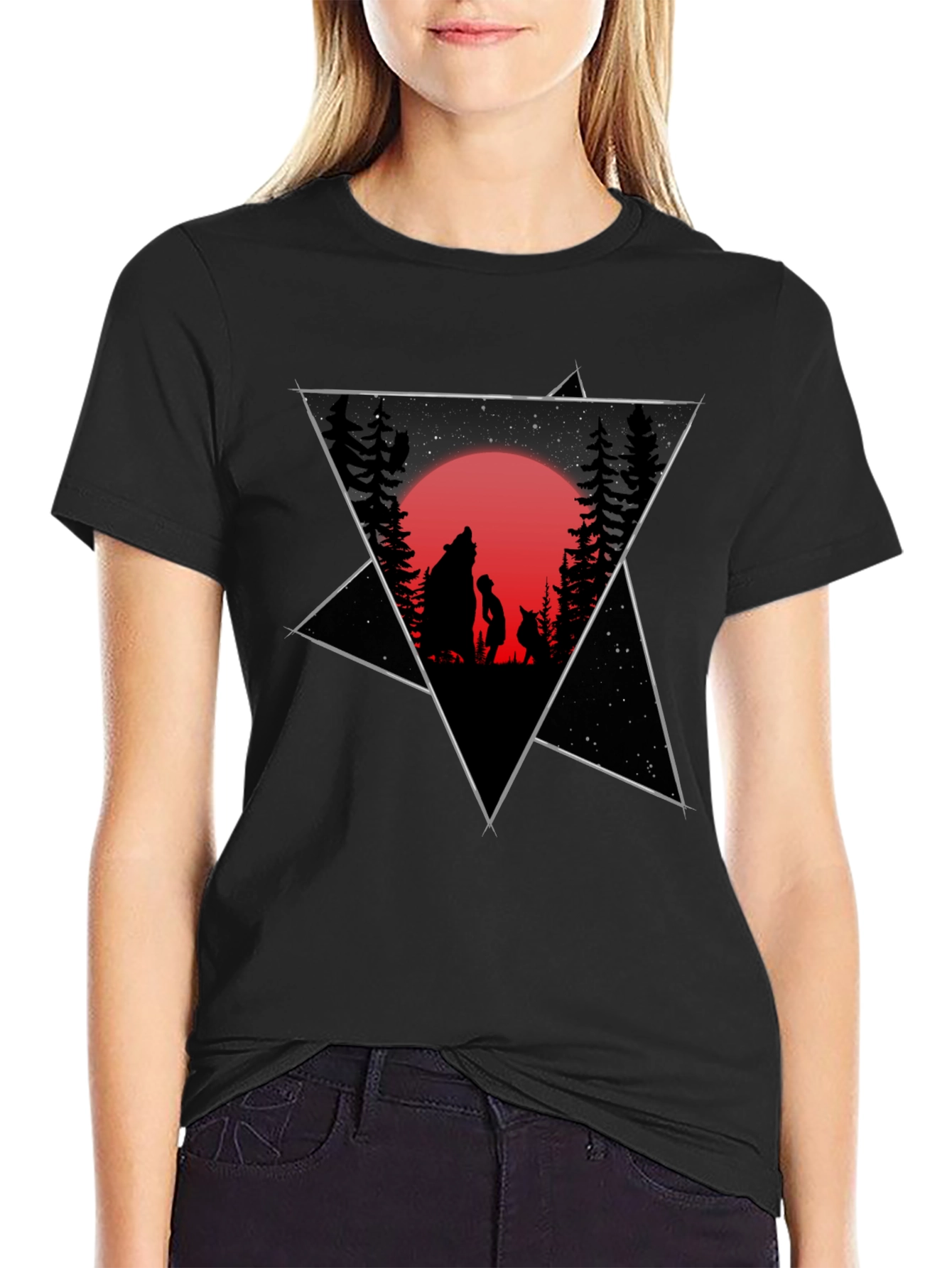 Black Graphic Tee - Wolf Boy Moon Design