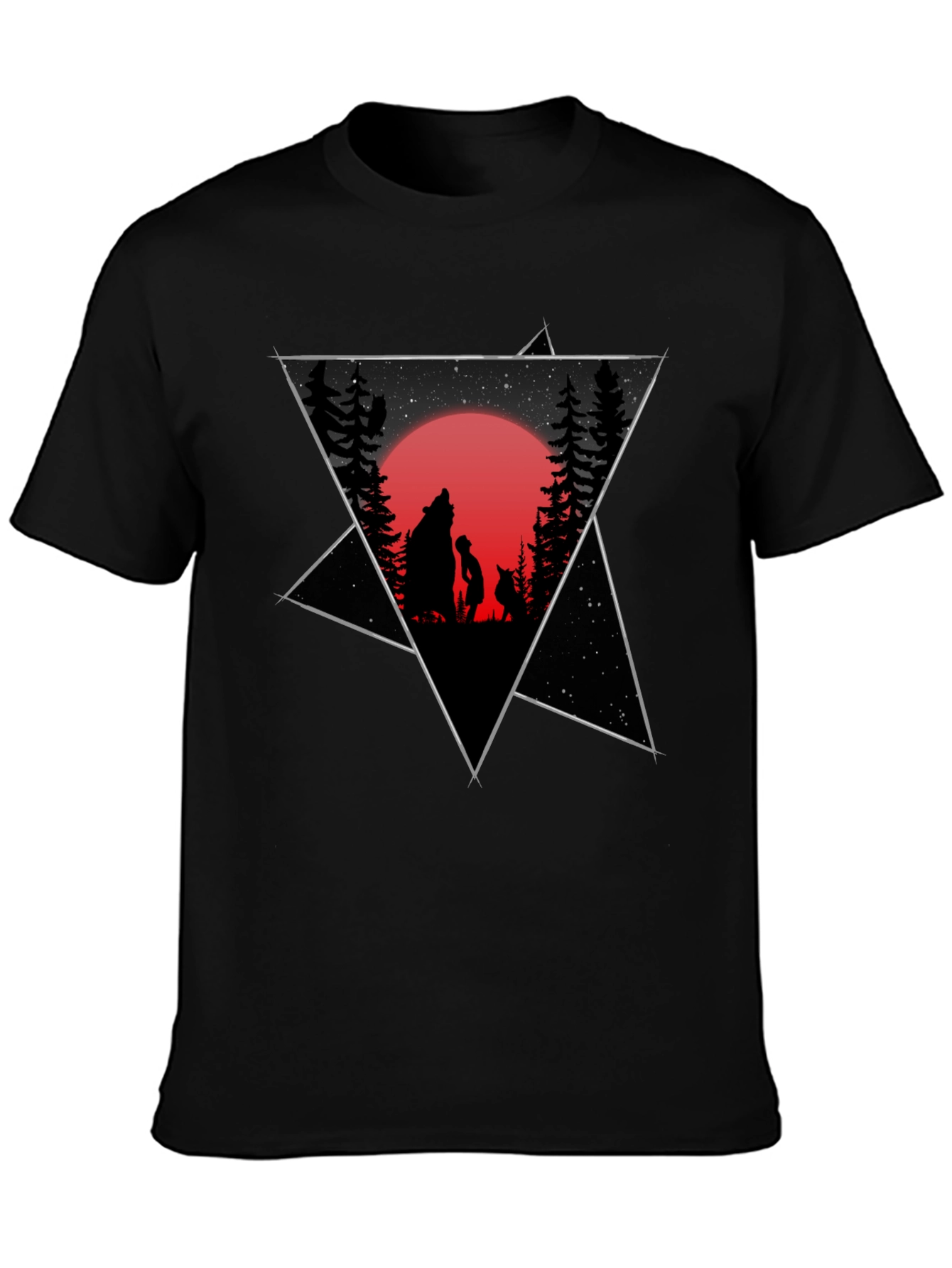 Black Graphic Tee - Wolf Boy Moon Design