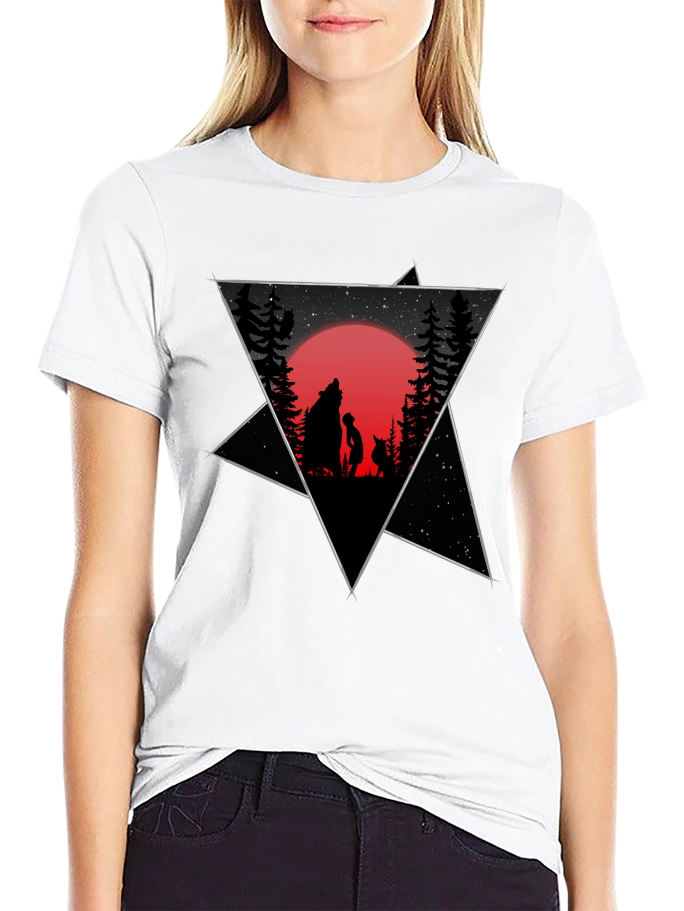 Black Graphic Tee - Wolf Boy Moon Design