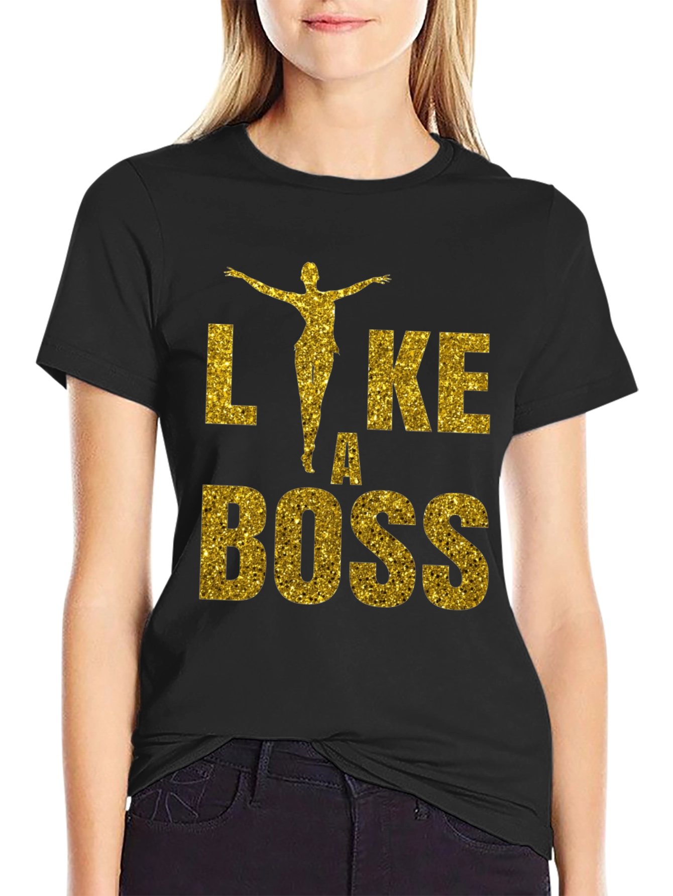 Like A Boss Glitter Graphic T-Shirt