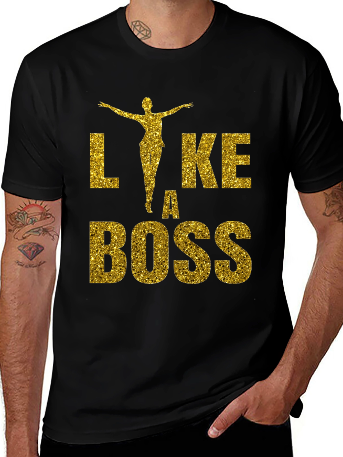 Like A Boss Glitter Graphic T-Shirt
