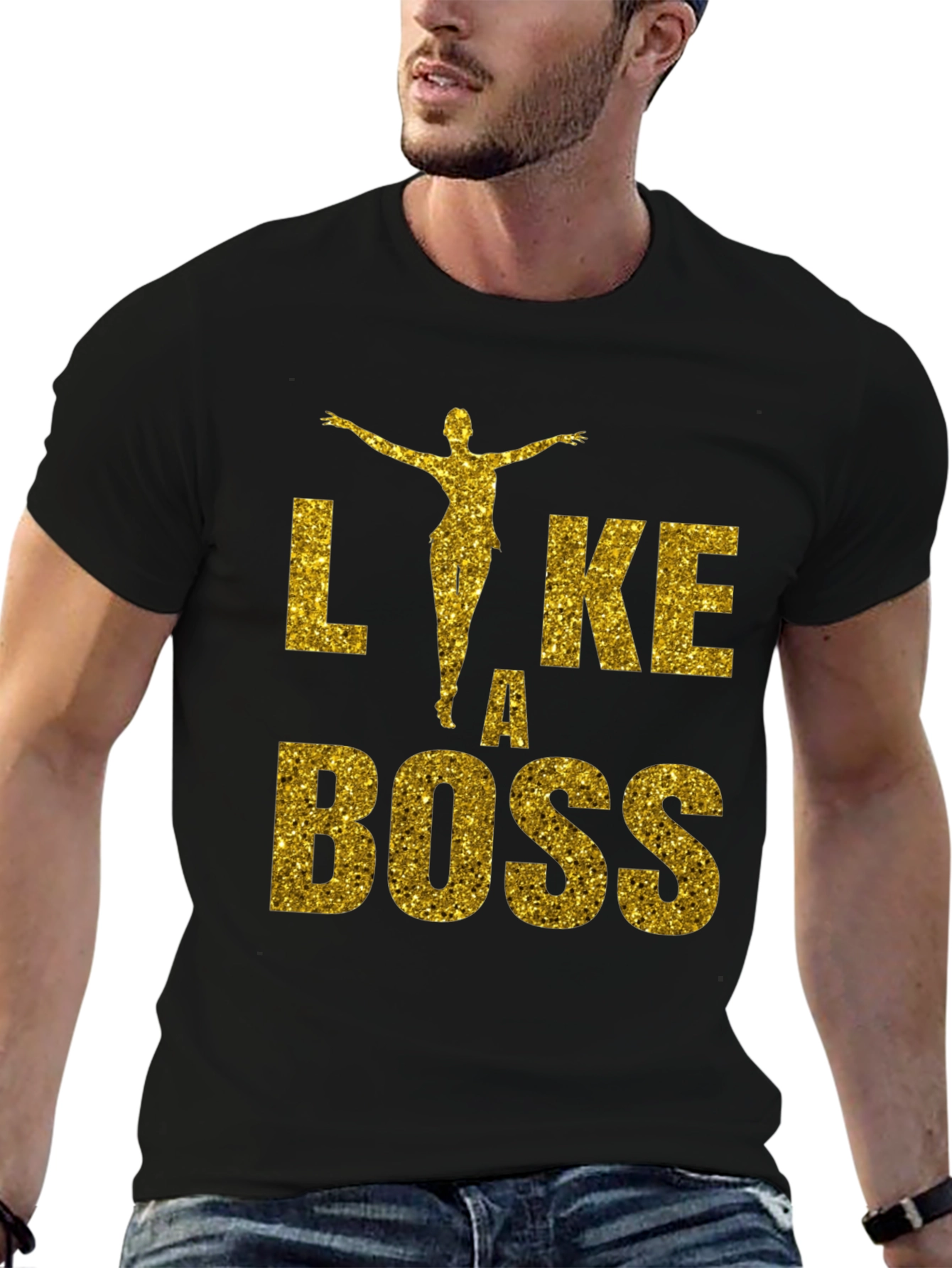 Like A Boss Glitter Graphic T-Shirt