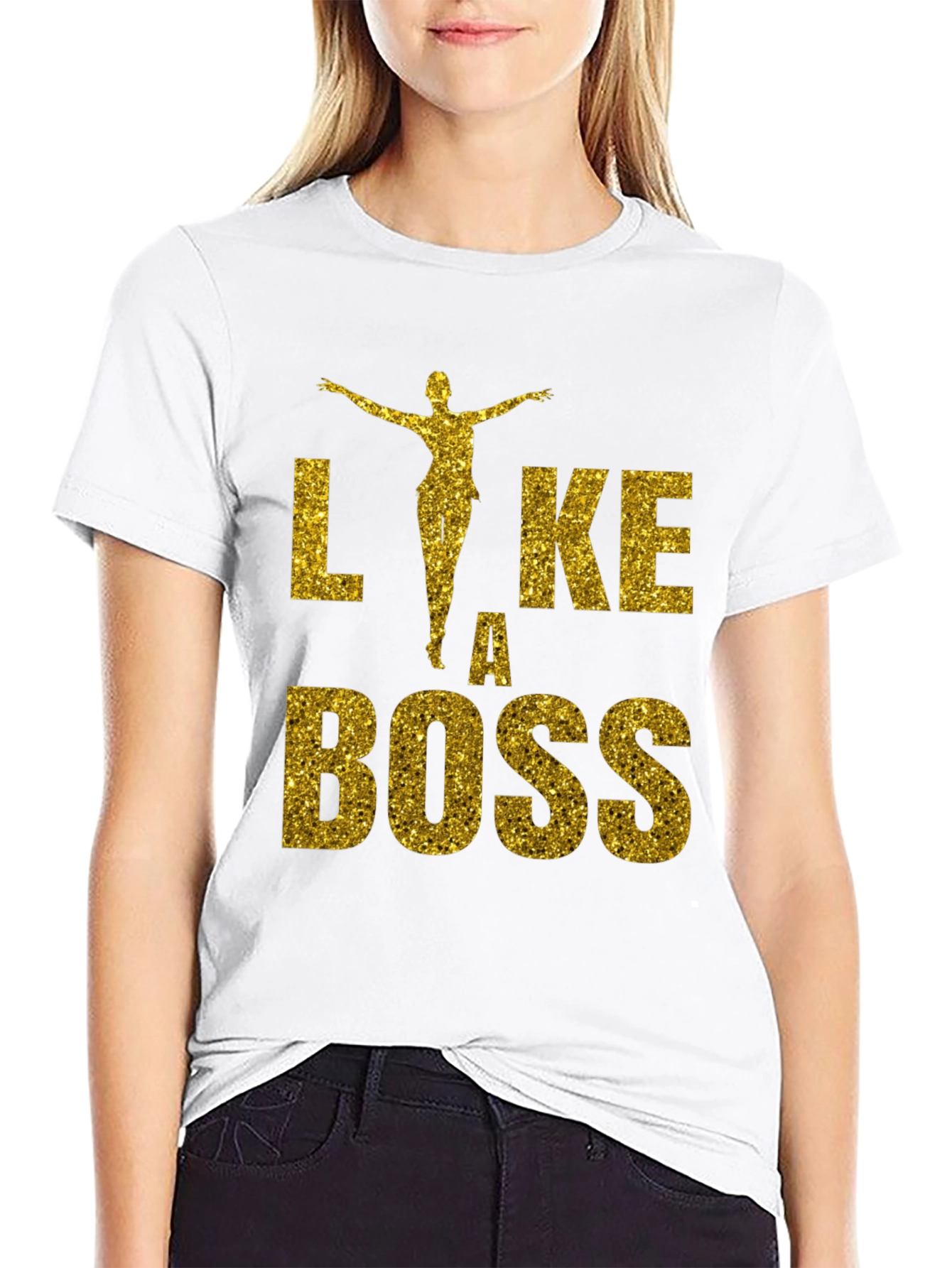 Like A Boss Glitter Graphic T-Shirt