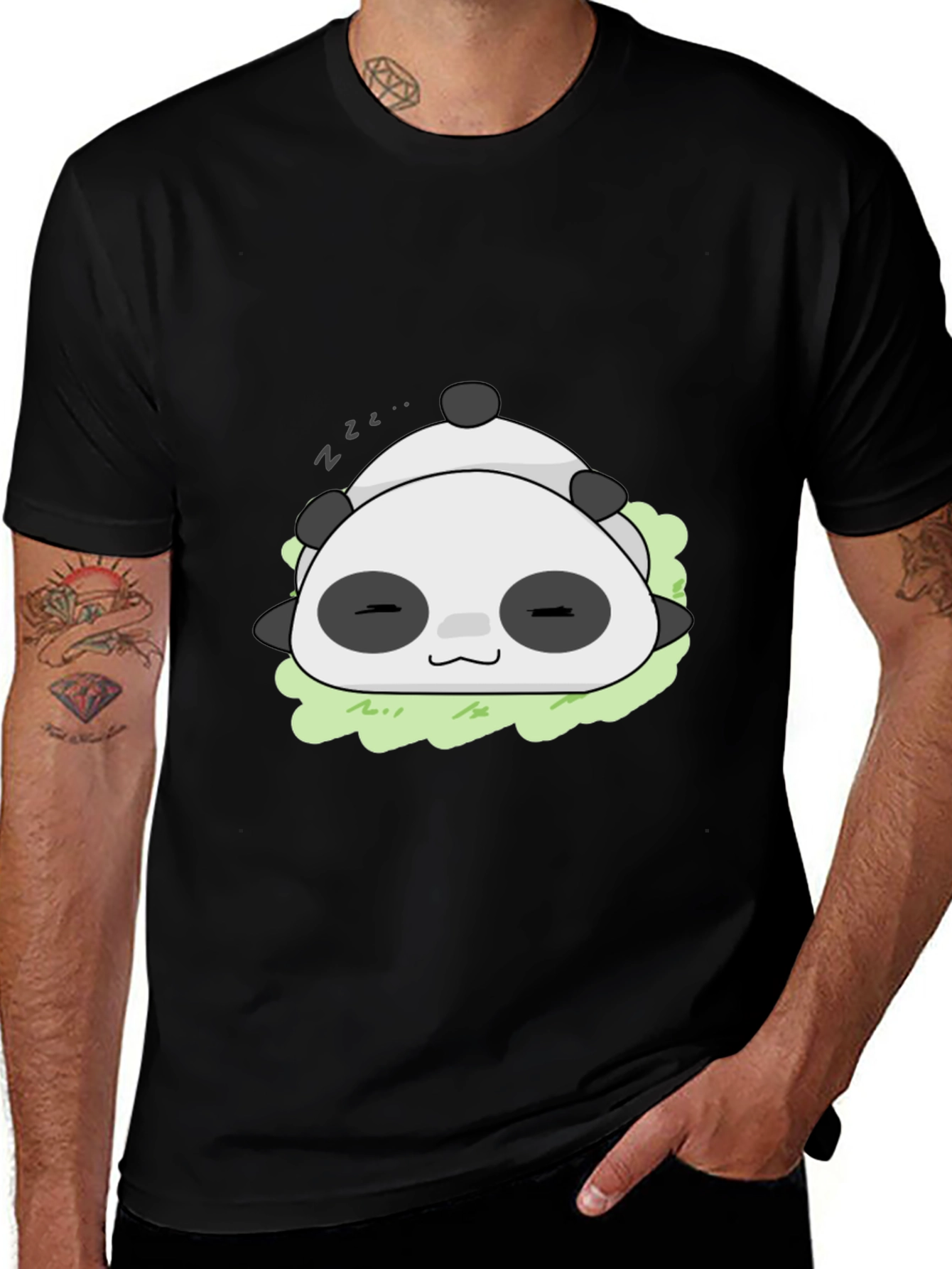 Cute Sleeping Panda T-Shirt - Black