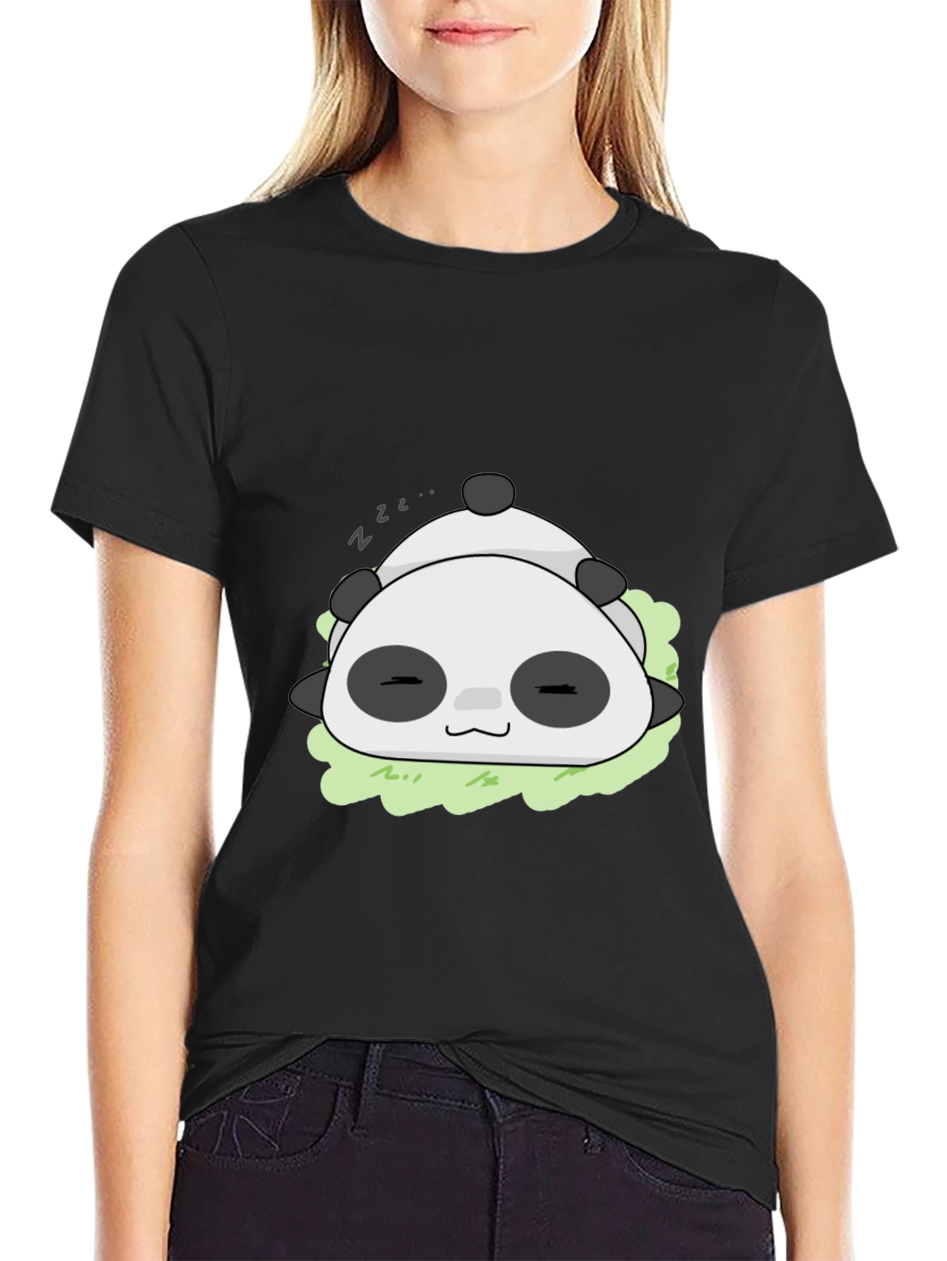 Cute Sleeping Panda T-Shirt - Black