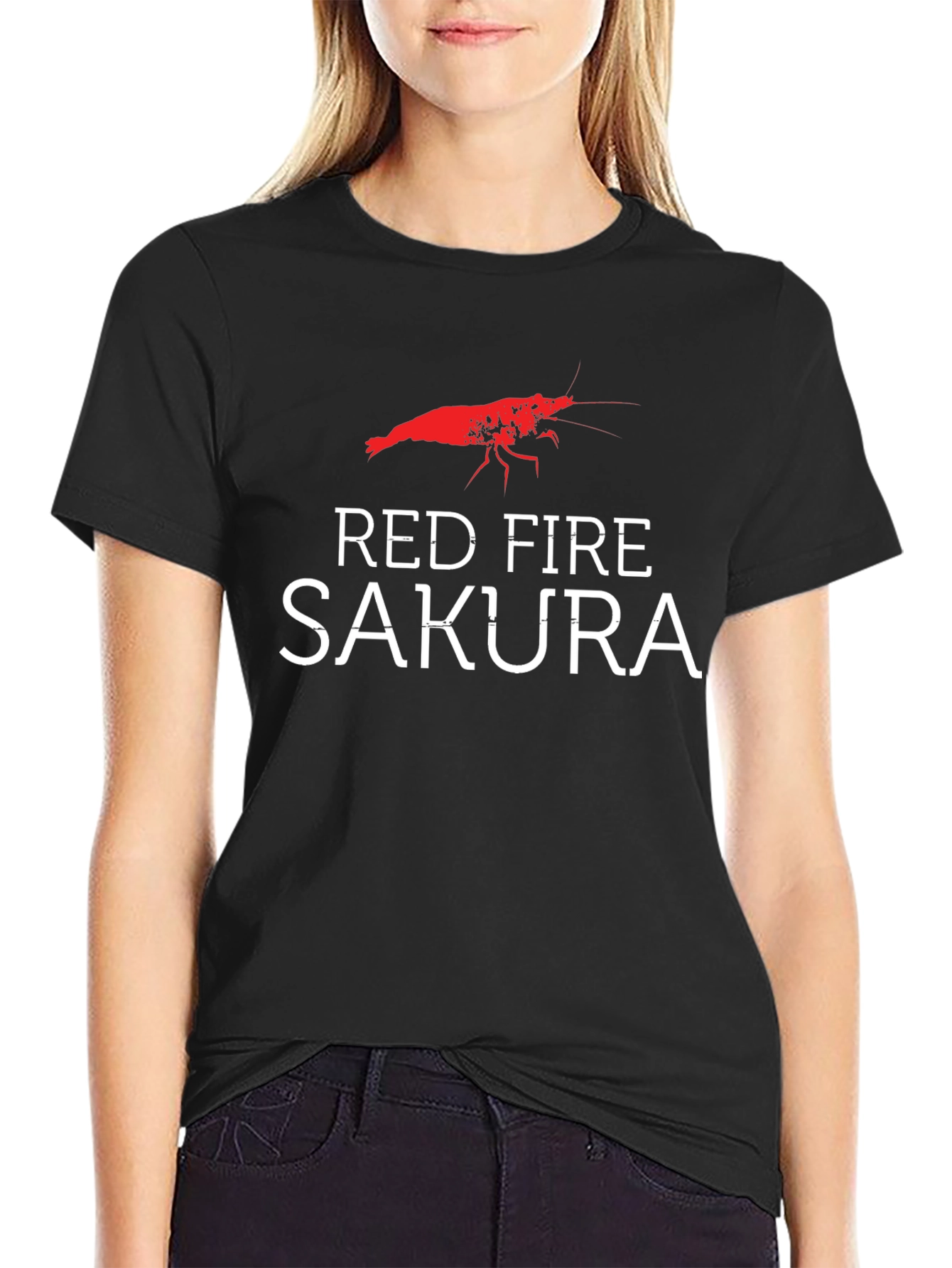Red Fire Sakura Shrimp Graphic T-Shirt