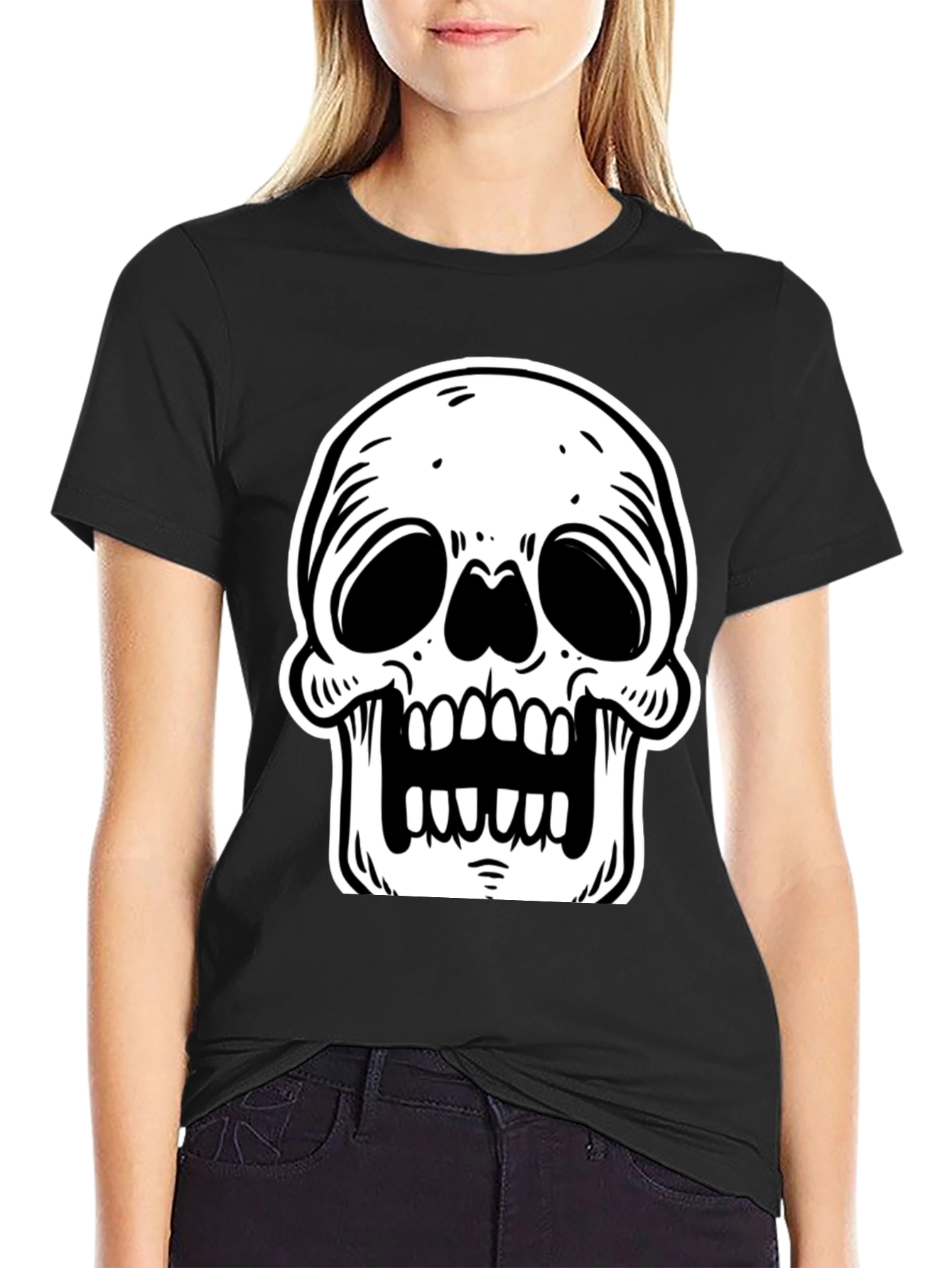 Black T-Shirt with White Skull Graphic