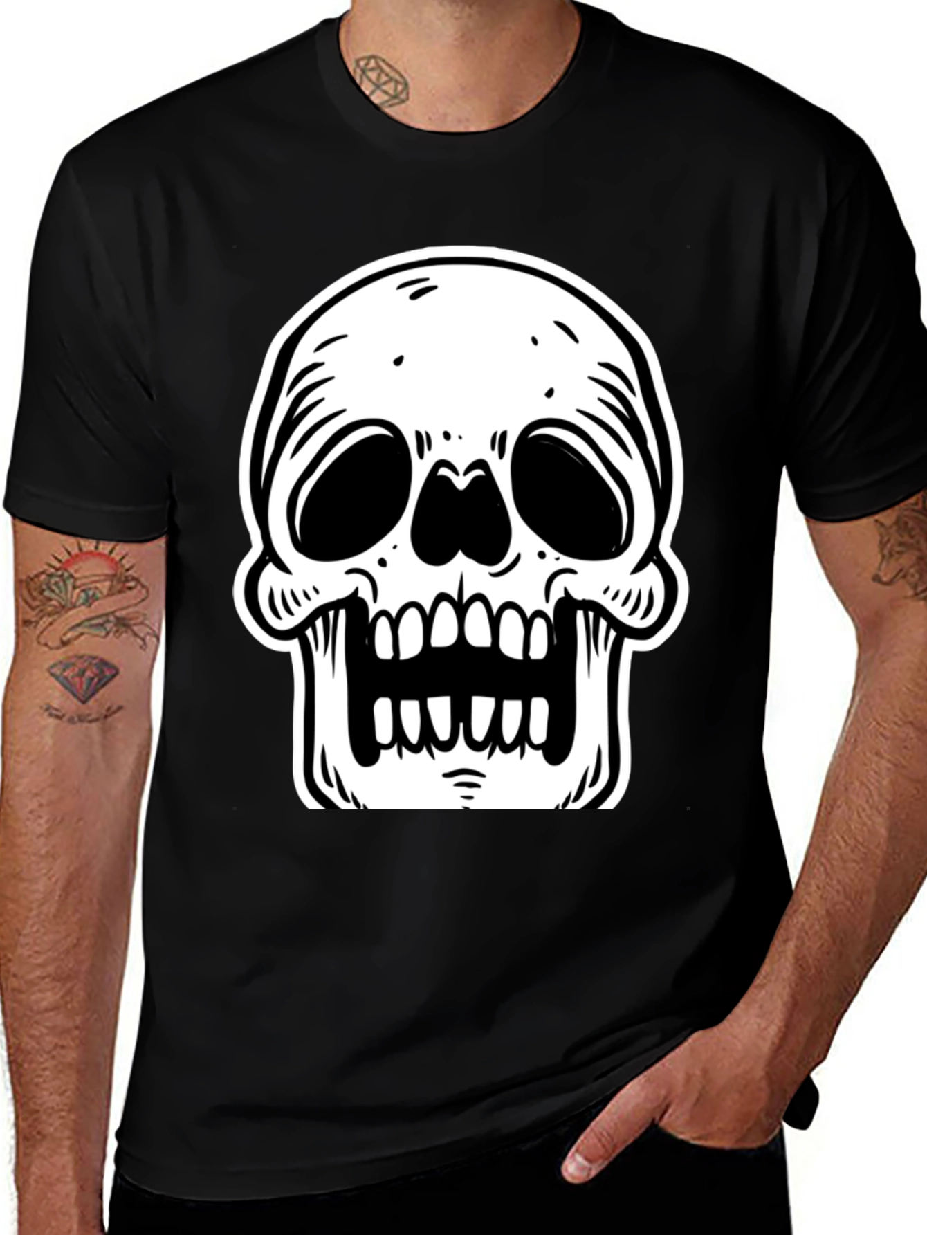 Black T-Shirt with White Skull Graphic