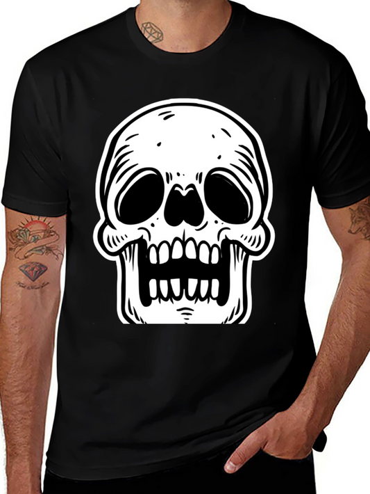 Black T-Shirt with White Skull Graphic