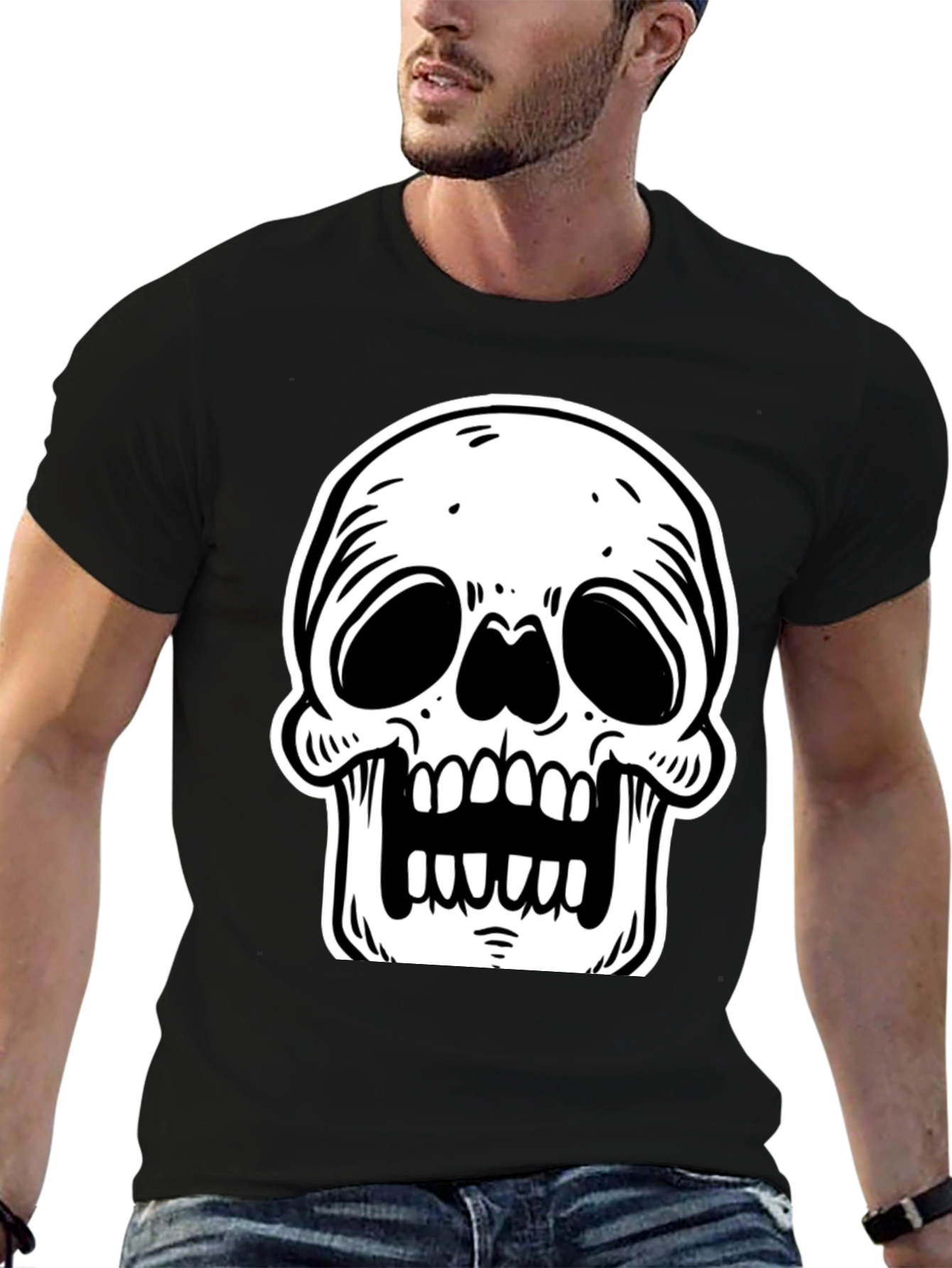 Black T-Shirt with White Skull Graphic