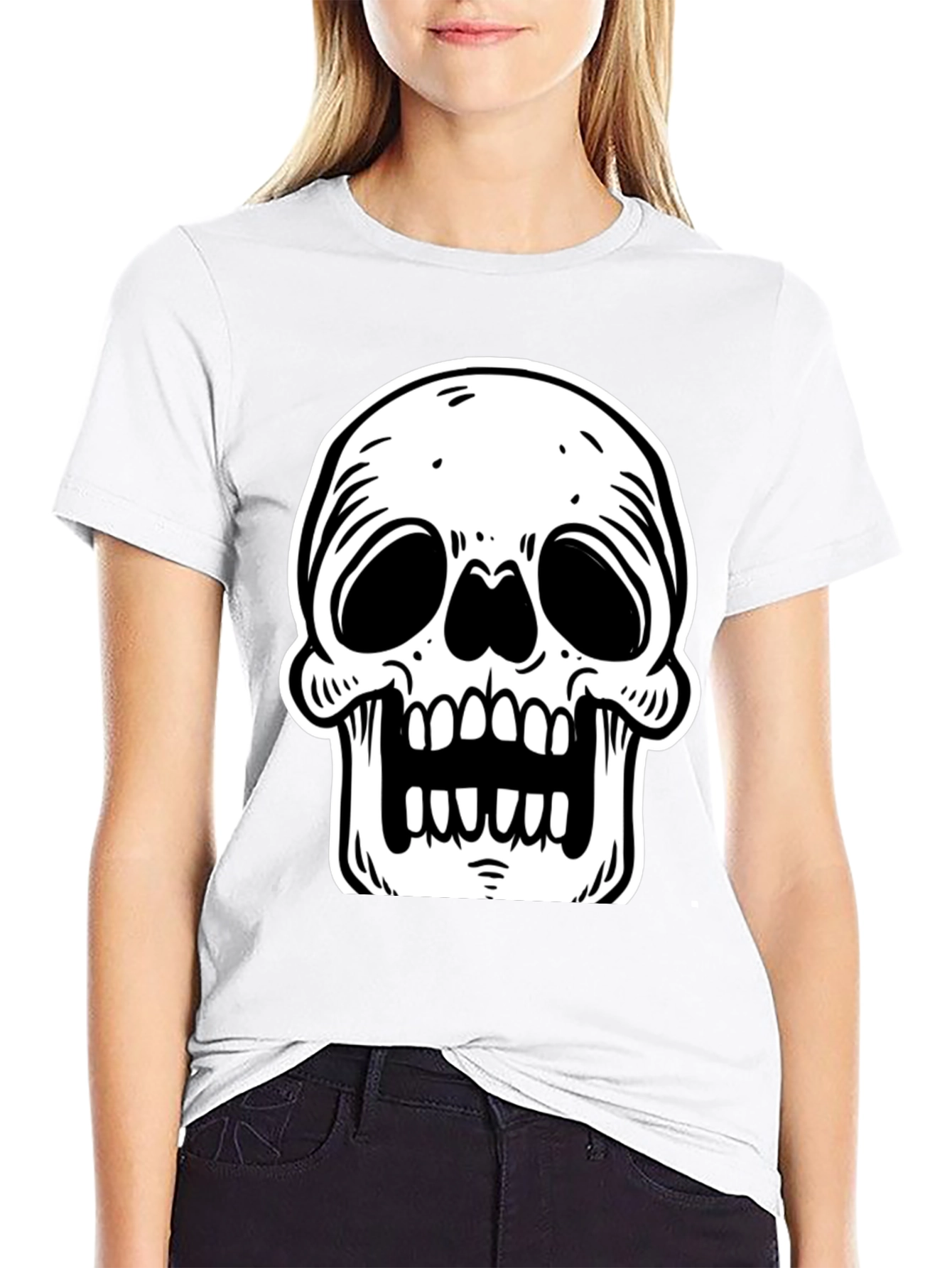 Black T-Shirt with White Skull Graphic