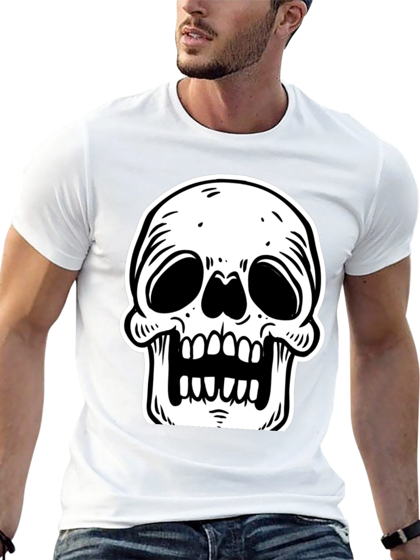 Black T-Shirt with White Skull Graphic