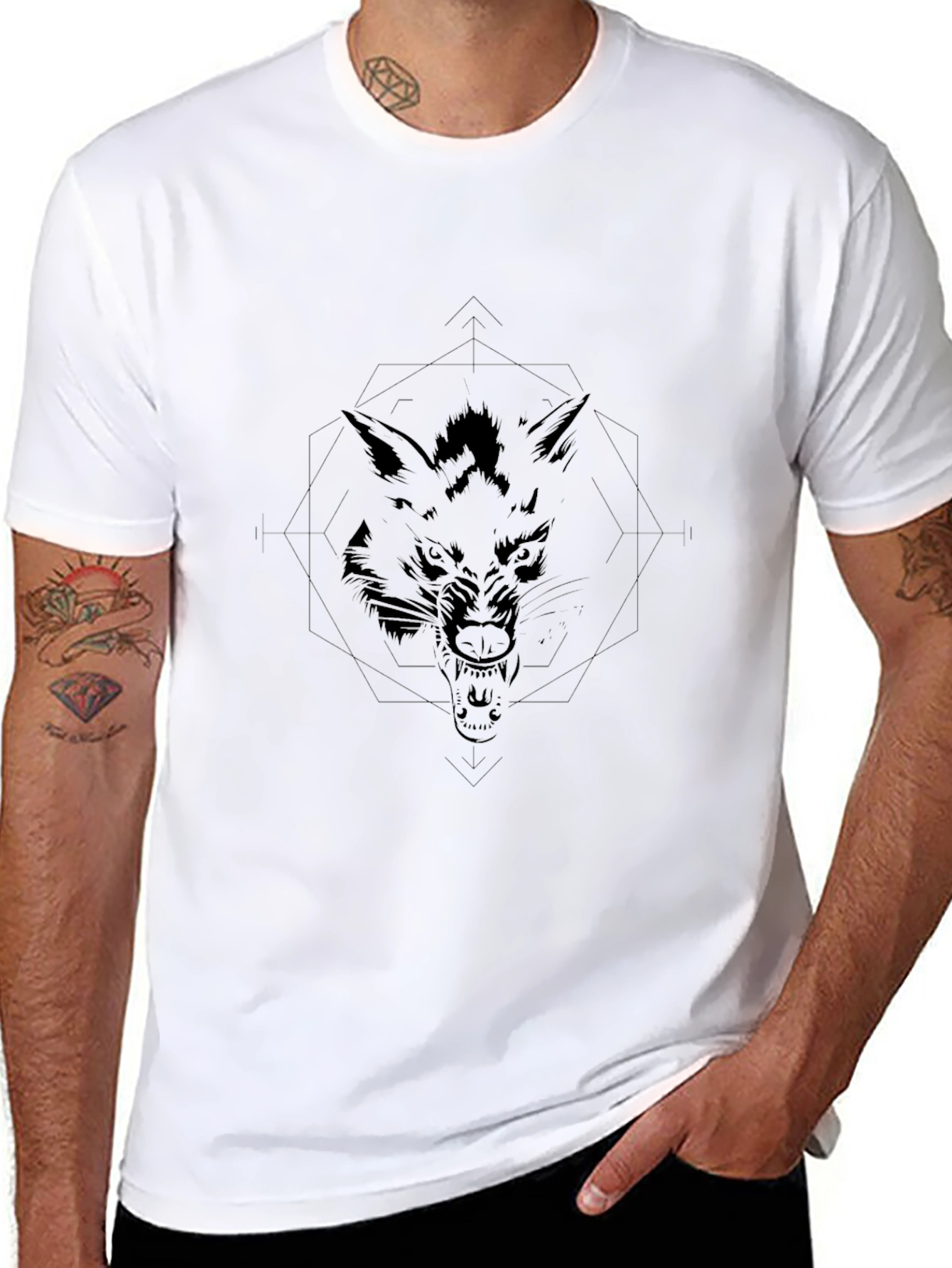 Mens Black Wolf Graphic Tee