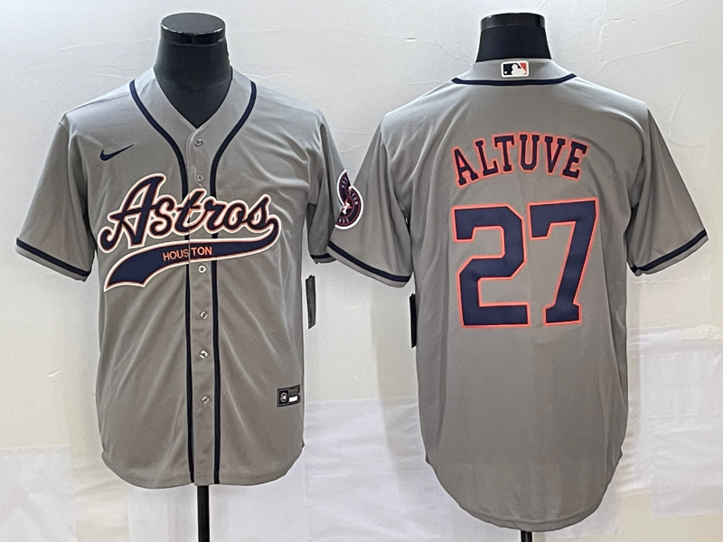 Men's Houston Astros Jose Altuve #27 Gray Replica Jerseys Joint Edition