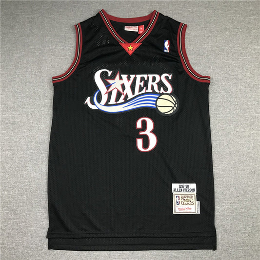 Men's Philadelphia 76ers Allen Iverson #3 Black Throwback Swingman Jerseys