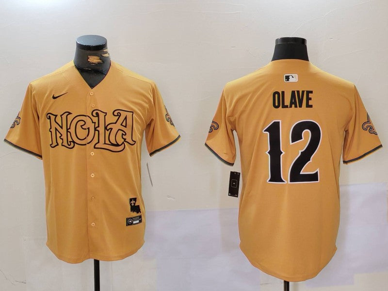 Men's New Orleans Saints Chris Olave #12 Yellow Game Player Jerseys