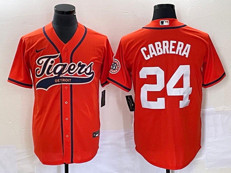 Men's Detroit Tigers Miguel Cabrera #24 Orange Replica Player Jerseys Joint Edition